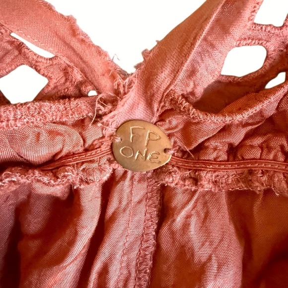 Free People Bella Note Eyelet Mini Lined Flutter Dress. Terracotta Size S #1877 - Picture 5 of 9